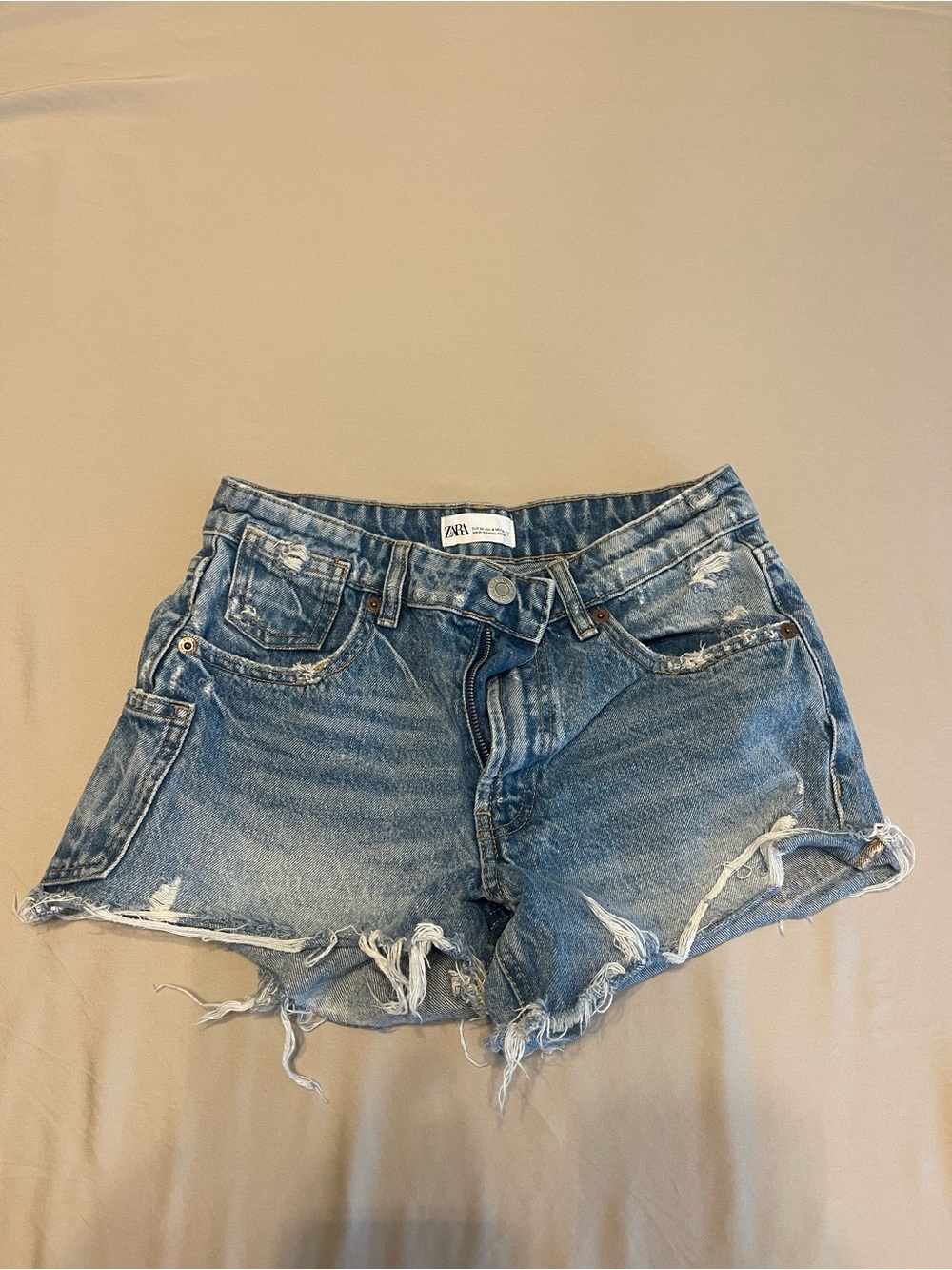 Zara Frayed Hem Distressed Denim Shorts in Light Blue